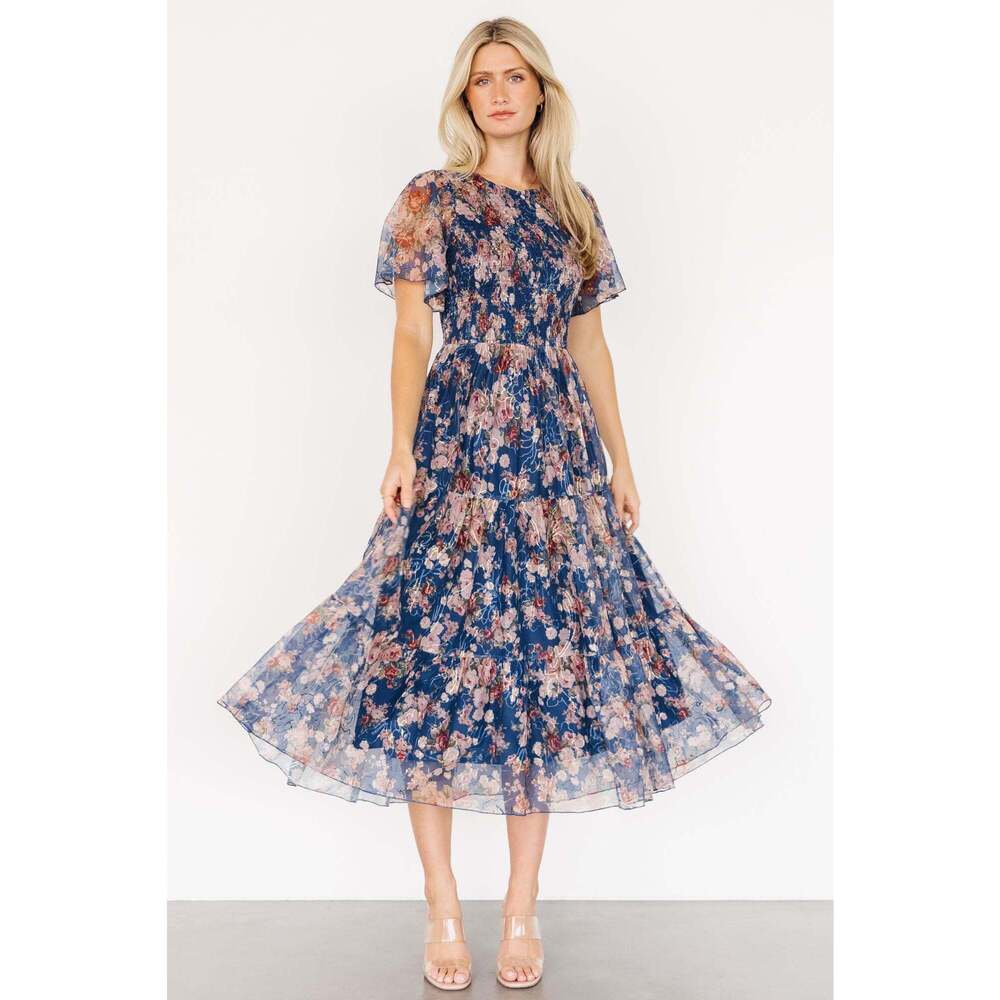 Baltic Born Mara Embroidered Tulle Dress | Dark Blue Multi Floral Size MM - Picture 5 of 6